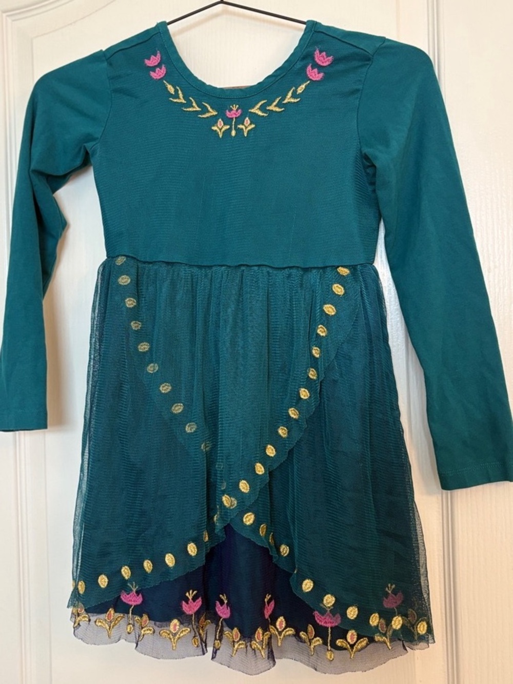 Hanna Andersson Disney Frozen Anna Long Sleeve Tulle Dress Blue & Pink Girls 6-7